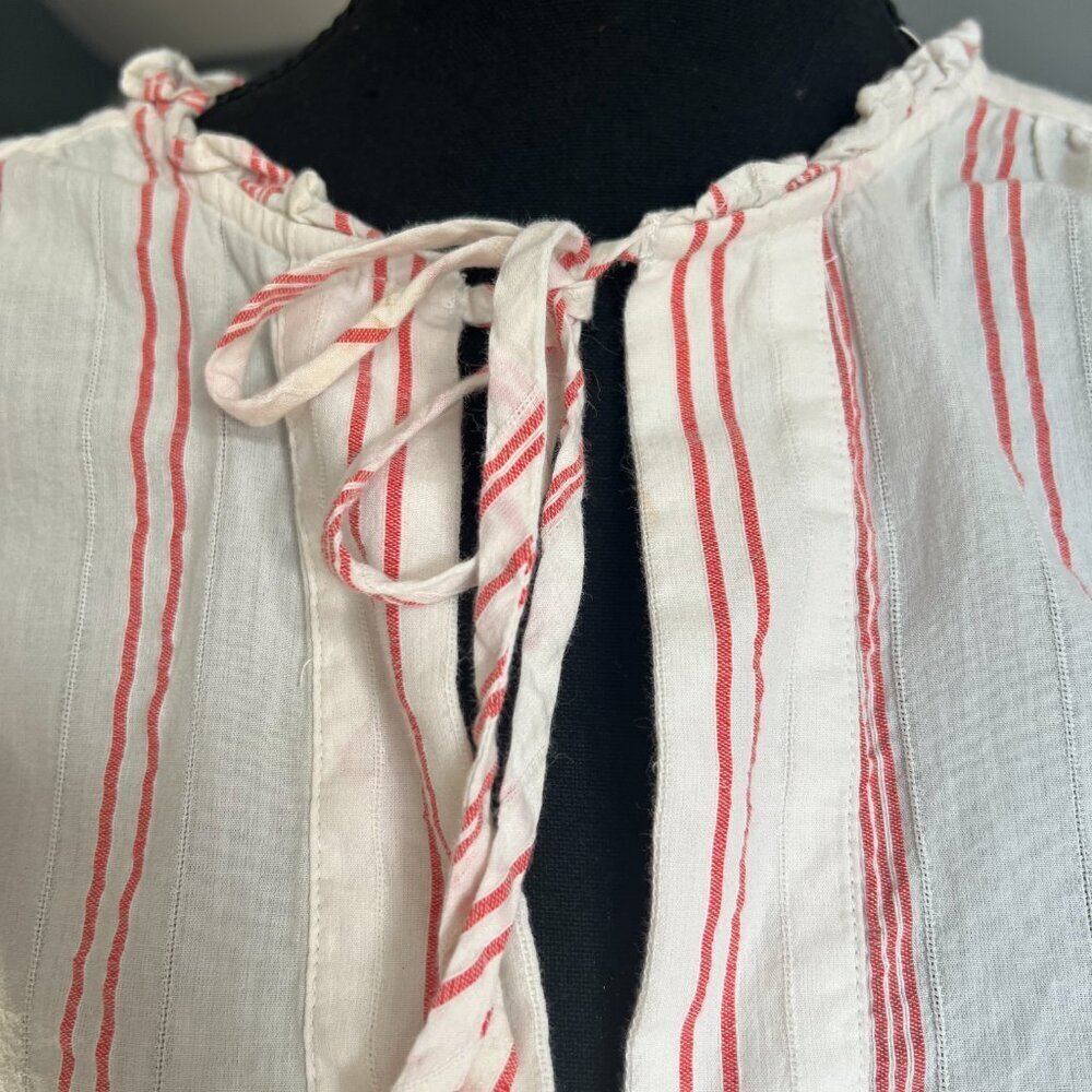 LOFT - SEERSUCKER WHITE AND RED STRIPE SHIRT - SIZE L - Picture 4 of 8